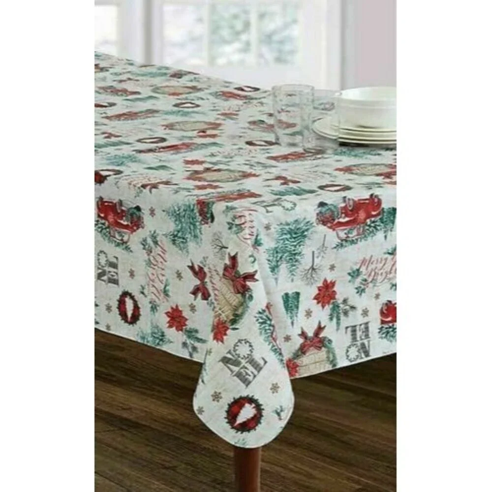 Christmas Red Farm Truck Vinyl Tablecloth 60x84